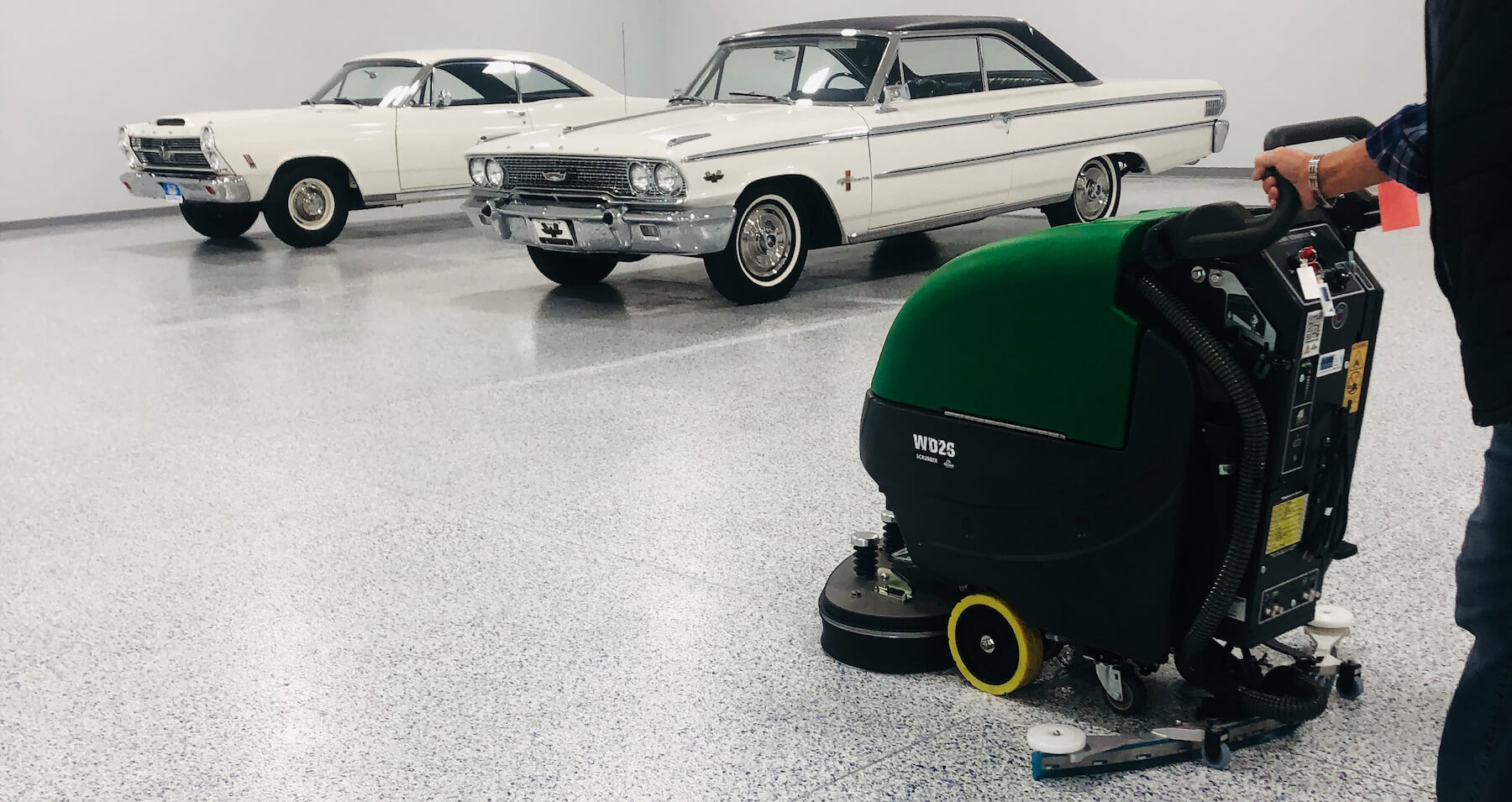 Bulldog WD26 Floor Scrubber in car dealership showroom